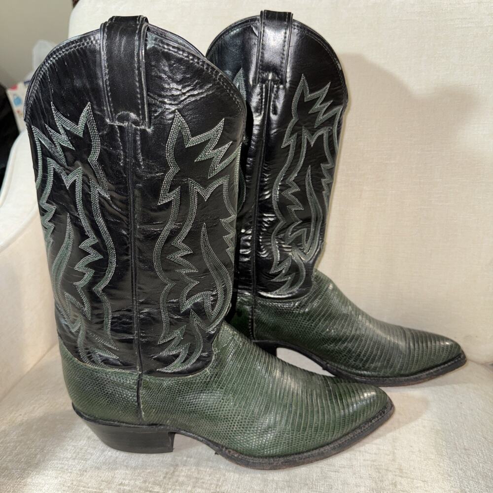 Justin Made In USA Green Lizard Western Cowboy Boots Men Size 9.5 D